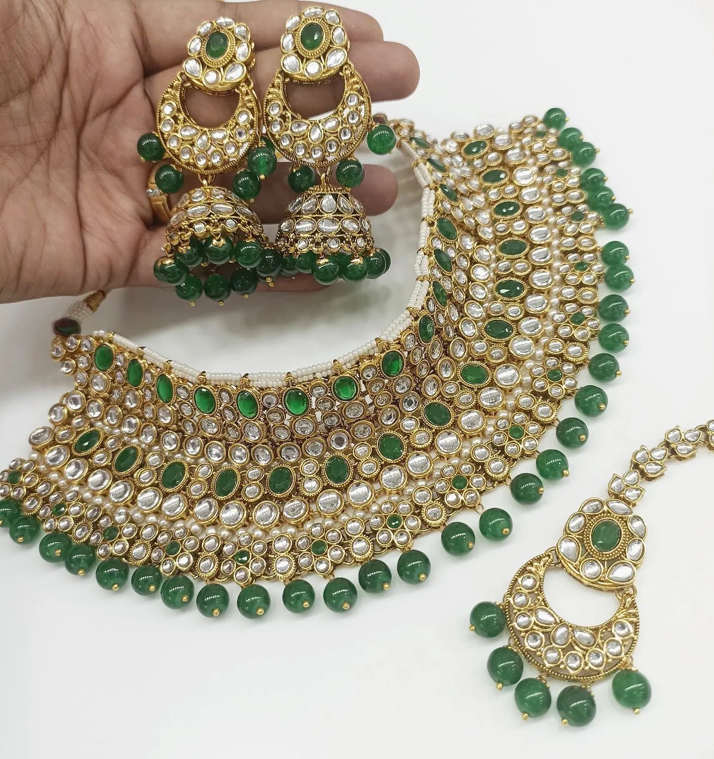 Emerald Green Kundun Bridal Set