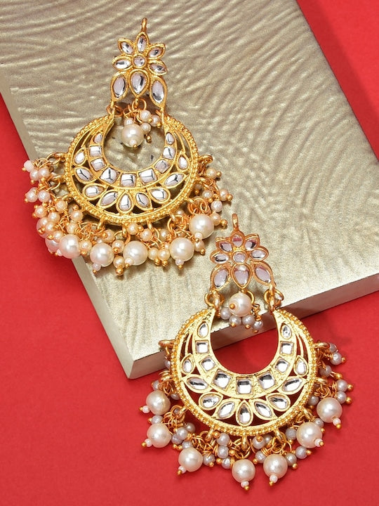 Gold Kundun Pearl Chandbalis